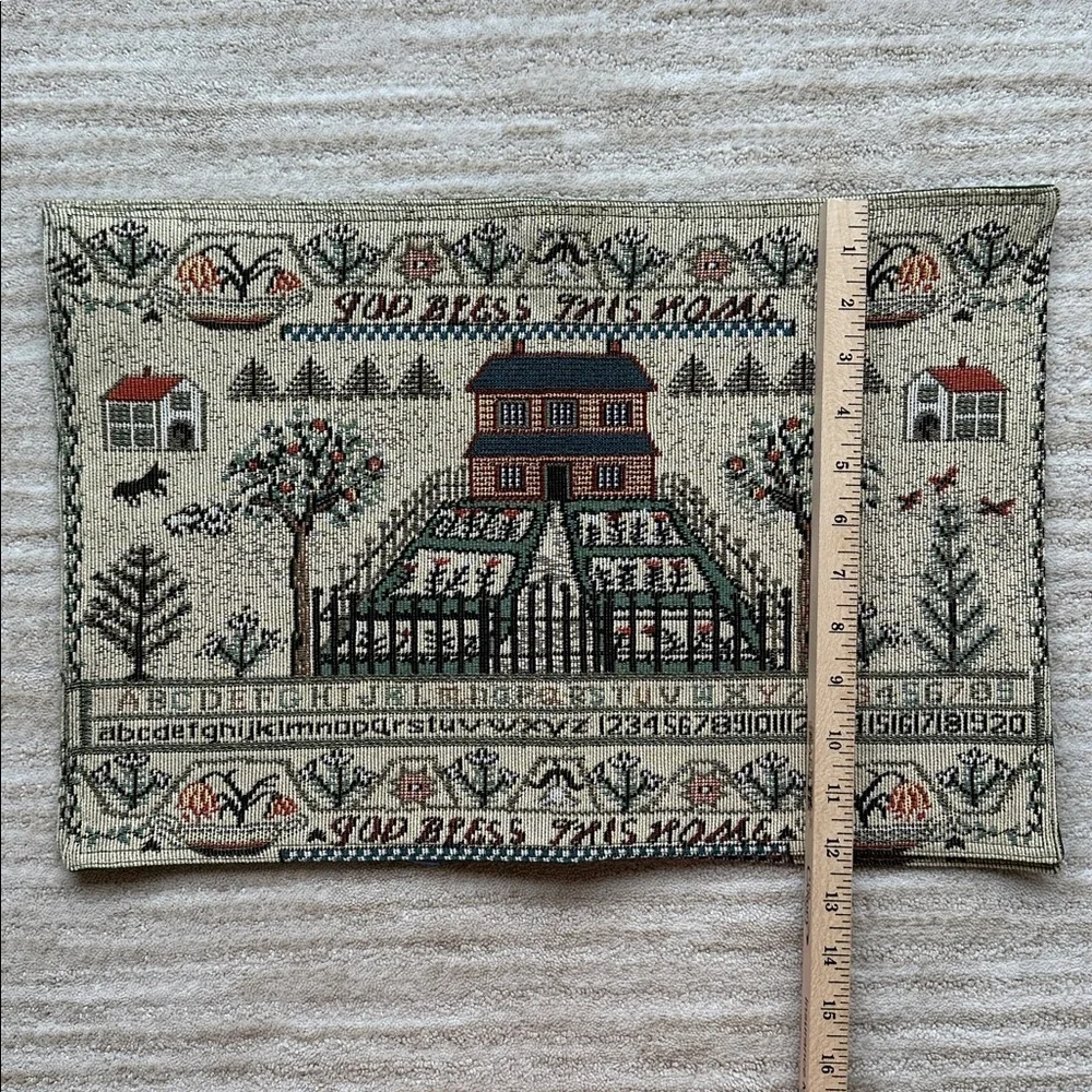 Set of 2 Vintage Style Handwoven Country Sampler Tapestry Place Mats Cottagecore